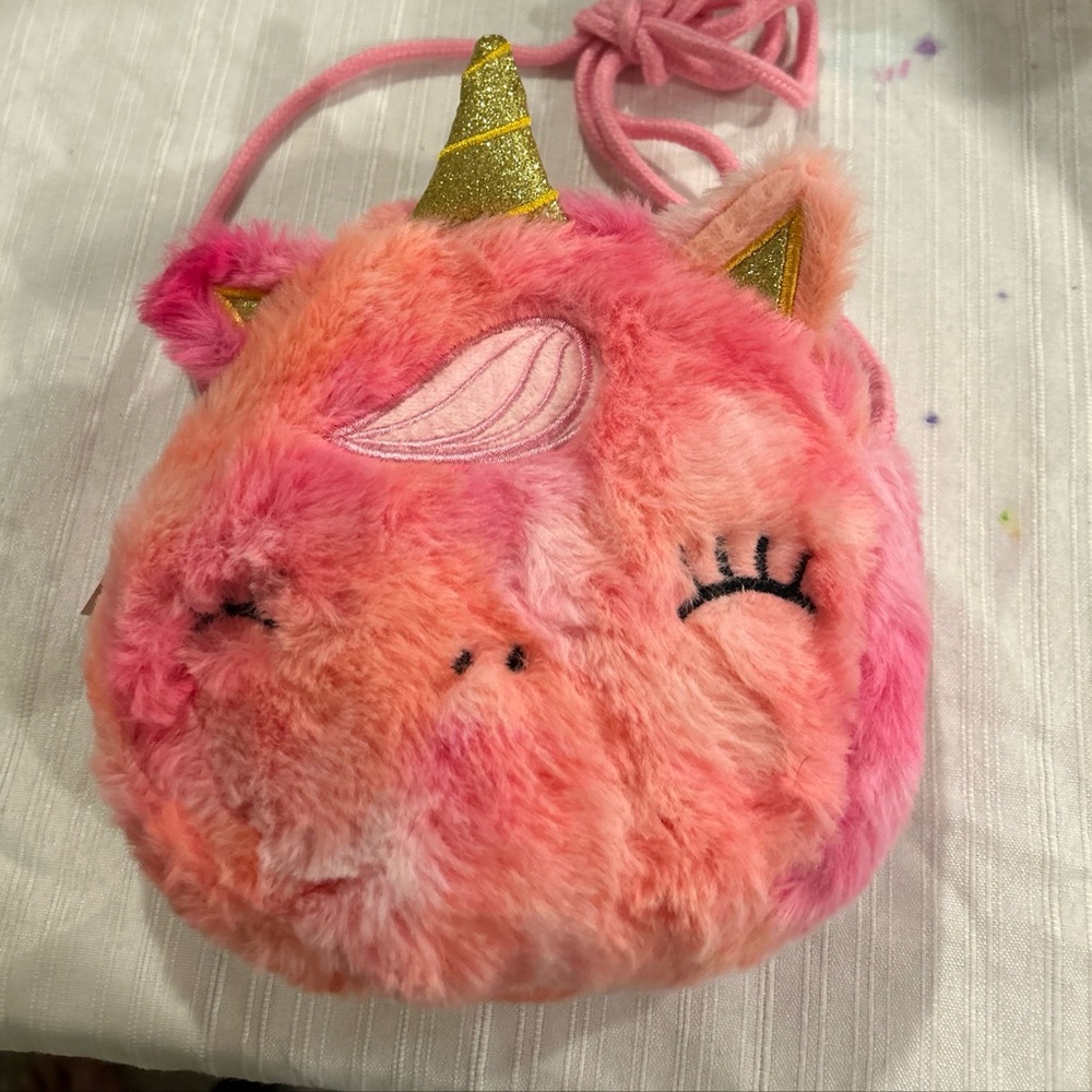 PINK SLEEPING UNICORN Plush Shoulder Bag